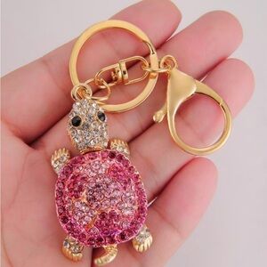 Crystal Turtle Keychain Bag Charm - Pink. Head & feet dangle.